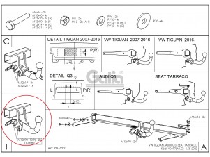 ТСУ Фаркоп оцинкованный Galia шар A для Audi Q3/Volkswagen Tiguan № V069A