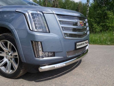 Защита передняя овальная с ДХО 75х42 мм ТСС для Cadillac Escalade 2015-2021