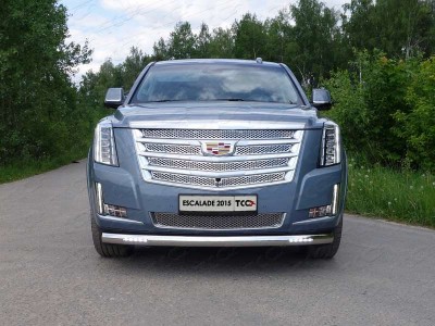 Защита передняя овальная с ДХО 75х42 мм ТСС для Cadillac Escalade 2015-2021
