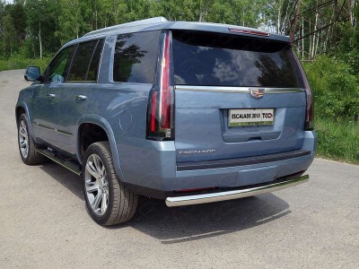 Защита заднего бампера овальная 75х42 мм ТСС для Cadillac Escalade 2015-2021
