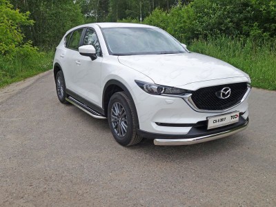 Пороги с площадкой алюминиевый лист 75х42 мм ТСС для Mazda CX-5 2018-2021