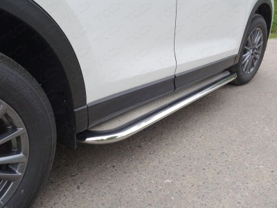Пороги с площадкой нержавеющий лист 75х42 мм ТСС для Mazda CX-5 2018-2021