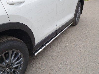 Пороги овальные с проступью 75х42 мм ТСС для Mazda CX-5 2018-2021