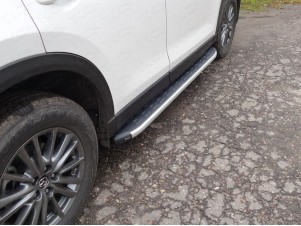 Пороги алюминиевые ТСС с накладкой для Mazda CX-5 № MAZCX517-29AL