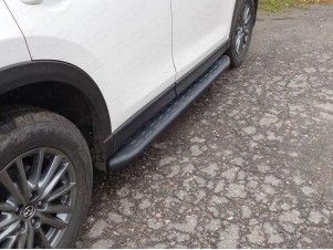 Пороги алюминиевые ТСС с накладкой чёрные для Mazda CX-5 № MAZCX517-29BL