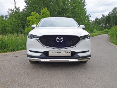 Защита передняя овальная с ДХО 75х42 мм ТСС для Mazda CX-5 2018-2021