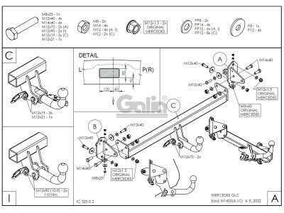 Фаркоп оцинкованный Galia для Mercedes GLC-Class x253 2015-2022, Mercedes GLC-Class Coupe C253 2016-2022 быстросъемное крепление шара