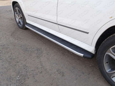 Пороги алюминиевые ТСС с накладкой для Mercedes-Benz GLK 2008-2015