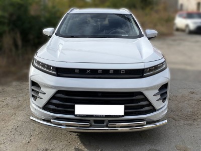 Защита переднего бампера радиусная двойная d-60+43 для Exeed LX 1.5L Turbo 2WD 2022 – н.в.