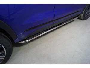 Пороги овальные гнутые с накладкой 75х42 мм для Exeed LX 1.5L Turbo 2WD 2022 – н.в.  EXEEDLX22-14
