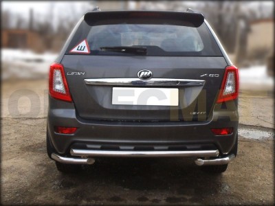Защита заднего бампера с уголками 53-53 мм для Lifan X-60 2011-2016