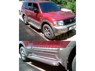 Пороги с площадкой алюминиевый лист 60 мм Технотек для Mitsubishi Pajero 3 2000-2006