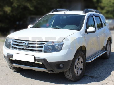Пороги с площадкой алюминиевый лист 53 мм Технотек для Renault Duster 2011-2015