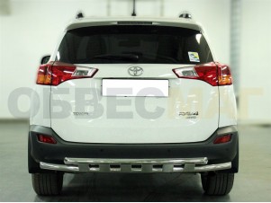 Защита заднего бампера двойная 53-53 мм с накладками для Toyota RAV-4 № TRN13_3.6