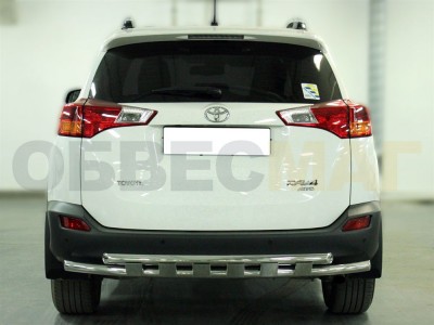Защита заднего бампера двойная 53-53 мм с накладками для Toyota RAV-4 2013-2015