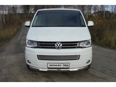 Защита переднего бампера овальная с ДХО 75х42 мм ТСС для Volkswagen Multivan 2009-2015