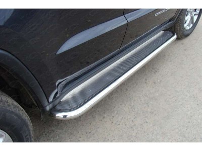 Пороги с площадкой нержавеющий лист 60 мм ТСС для Jeep Grand Cherokee 2013-2021