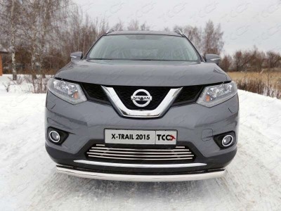 Защита переднего бампера короткая 60 мм ТСС для Nissan X-Trail 2015-2018