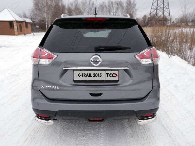 Защита заднего бампера уголки 60 мм ТСС для Nissan X-Trail 2015-2018