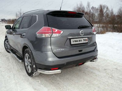 Защита задняя овальные уголки 75х42 мм ТСС для Nissan X-Trail 2015-2018
