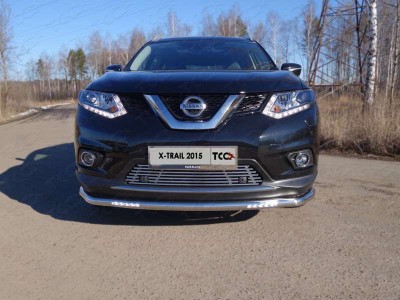 Защита переднего бампера длинная с ДХО 60 мм ТСС для Nissan X-Trail 2015-2018