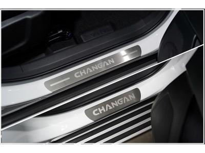 Накладки на пороги (лист шлифованный надпись Changan) 4шт ТСС для Changan CS35 plus 2WD 1.5T I Рестайлинг 2021 – н.в.