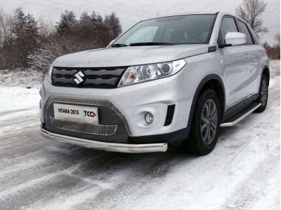 Защита передняя овальная 75х42 мм ТСС для Suzuki Vitara 2015-2021