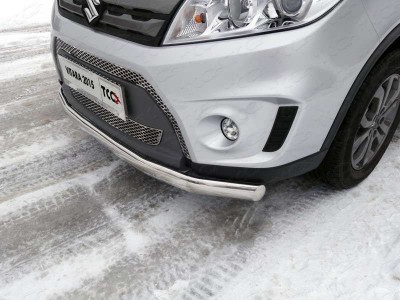 Защита передняя овальная 75х42 мм ТСС для Suzuki Vitara 2015-2021