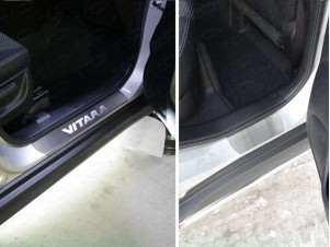 Накладки на пороги шлифованный лист надпись Vitara для Suzuki Vitara № SUZVIT15-17