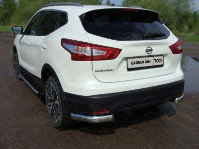 Защита задняя овальные уголки 75х42 мм ТСС для Nissan Qashqai 2015-2019
