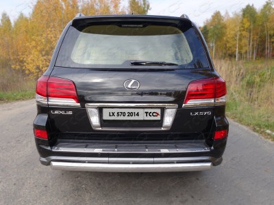 Защита заднего бампера овальная 75-42 мм ТСС для Lexus LX-570 Sport 2014-2021