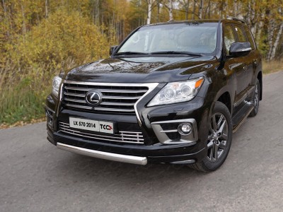 Защита передняя овальная короткая 75-42 мм ТСС для Lexus LX-570 Sport 2014-2021