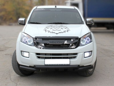 Защита переднего бампера d-76 с доп.накладками (в черном цвете) Технотек для Isuzu D-MAX 2012-2018