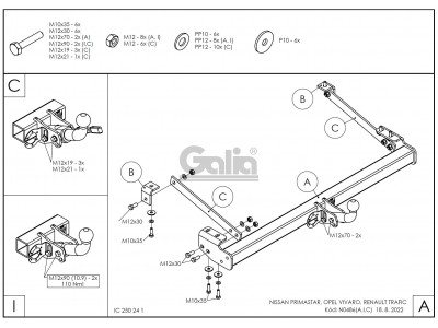 Фаркоп оцинкованный для Nissan Primastar 2002-2014, Opel Vivaro 2002-2014, Renault Trafic 2002-2014 быстросъемное крепление шара