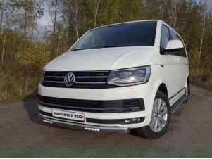 Защита передняя овальная с ДХО 75х42 мм для Volkswagen Multivan T6 № VWMULT15-05