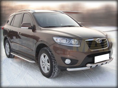 Пороги с площадкой алюминиевый лист 43 мм Технотек для Hyundai Santa Fe 2010-2012