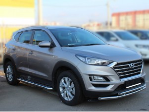 Пороги с площадкой алюминиевый лист 53 мм для Hyundai Tucson № HNT18_2