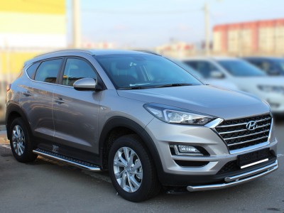 Пороги с площадкой алюминиевый лист 53 мм Технотек для Hyundai Tucson 2018-2021