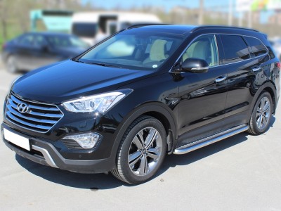 Пороги с площадкой алюминиевый лист 60 мм Технотек для Hyundai Santa Fe Grand 2014-2016