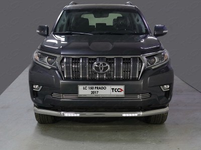 Защита переднего бампера с ДХО 76 мм ТСС для Toyota Land Cruiser Prado 150 2017-2020