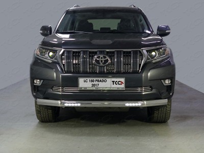 Защита передняя овальная с ДХО 75х42 мм ТСС для Toyota Land Cruiser Prado 150 2017-2020
