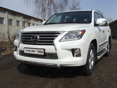 Защита передняя овальная короткая 75-42 мм ТСС для Lexus LX-570 2012-2015