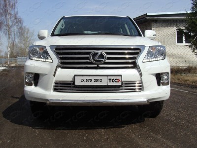 Защита передняя овальная короткая 75-42 мм ТСС для Lexus LX-570 2012-2015