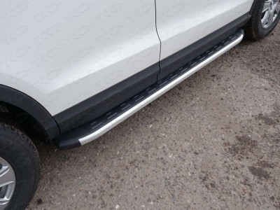 Пороги алюминиевые ТСС с накладкой для Mitsubishi Outlander 2010-2012
