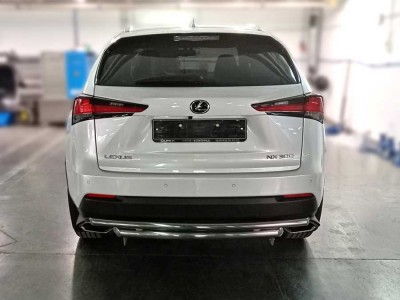 Защита заднего бампера радиусная двойная d-60+43 для Lexus NX-300 2017 – 2021