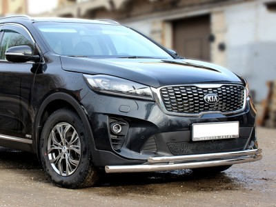 Защита переднего бампера радиусная двойная d-60+43 Технотек для Kia Sorento Prime 2018 – н.в.