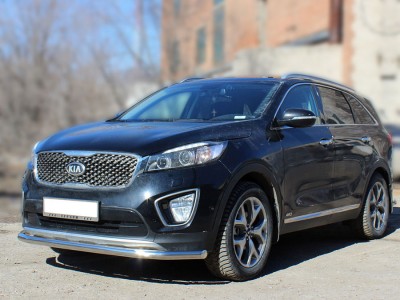 Защита переднего бампера радиусная двойная d-60+43 Технотек для Kia Sorento Prime 2018 – н.в.