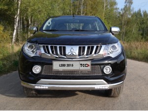 Защита передняя овальная с ДХО 75х42 мм для Mitsubishi L200 № MITL20015-02