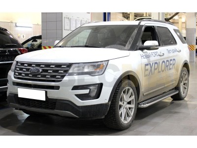 Пороги с площадкой алюминиевый лист 60 мм Технотек для Ford Explorer 2015-2017