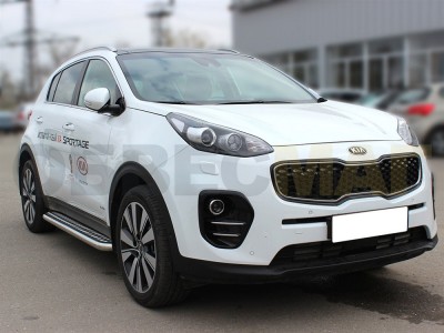 Пороги с площадкой алюминиевый лист 53 мм Технотек для Kia Sportage 2016-2021
